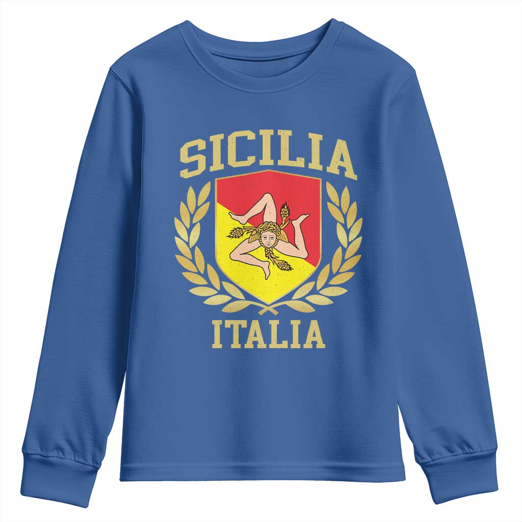 Sicilia Flag Sicily Palermo Italy Triskelion Youth Sweatshirt TS11 Royal Blue Print Your Wear