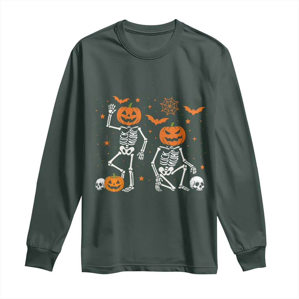 Funny Trump Hallloween Skeleton Pumpkin Political Satire Long Sleeve Shirt TS11 Dark Forest Green Print Your Wear