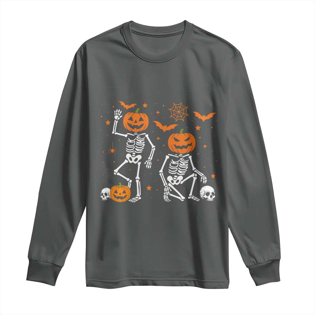 Funny Trump Hallloween Skeleton Pumpkin Political Satire Long Sleeve Shirt TS11 Dark Heather Print Your Wear