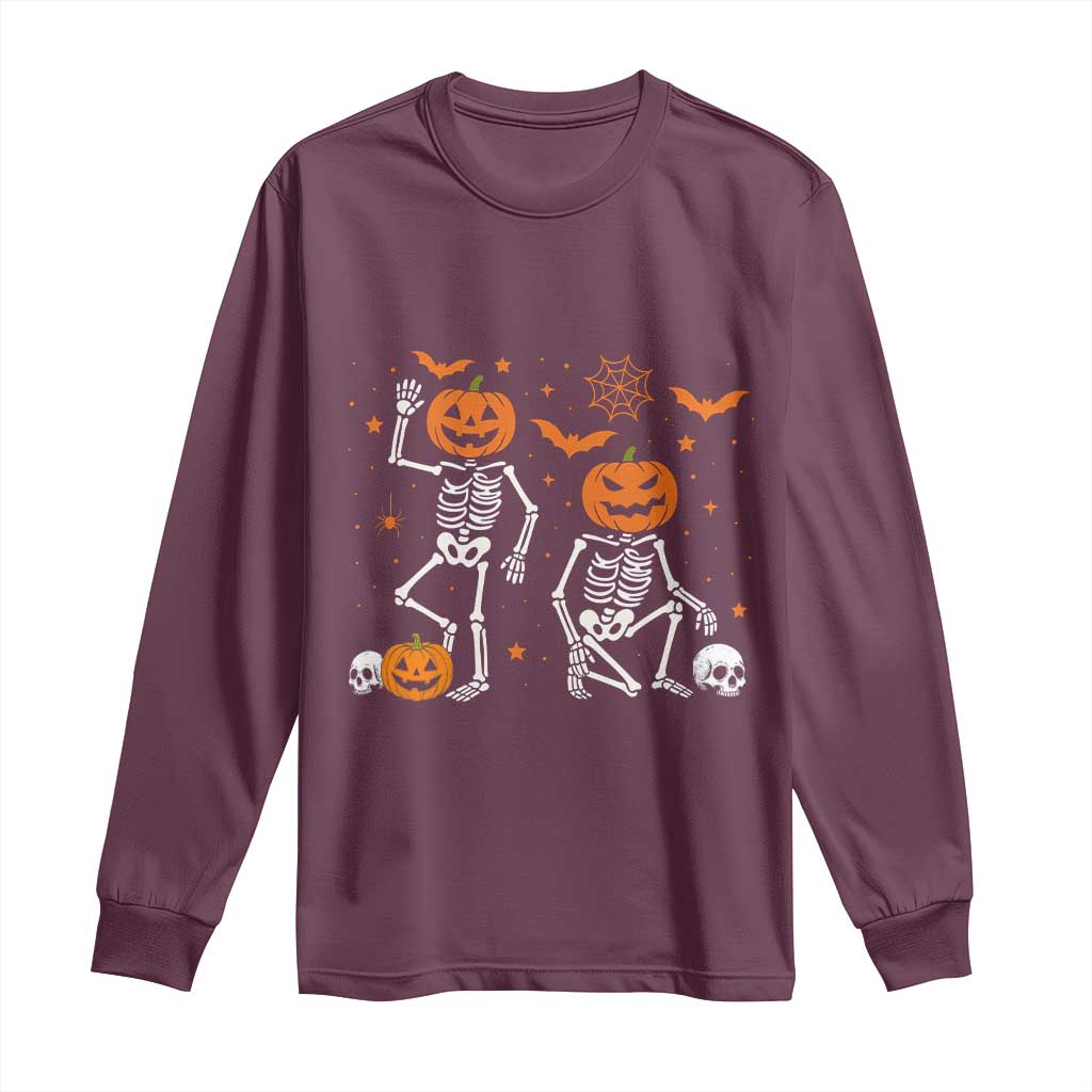 Funny Trump Hallloween Skeleton Pumpkin Political Satire Long Sleeve Shirt TS11 Maroon Print Your Wear