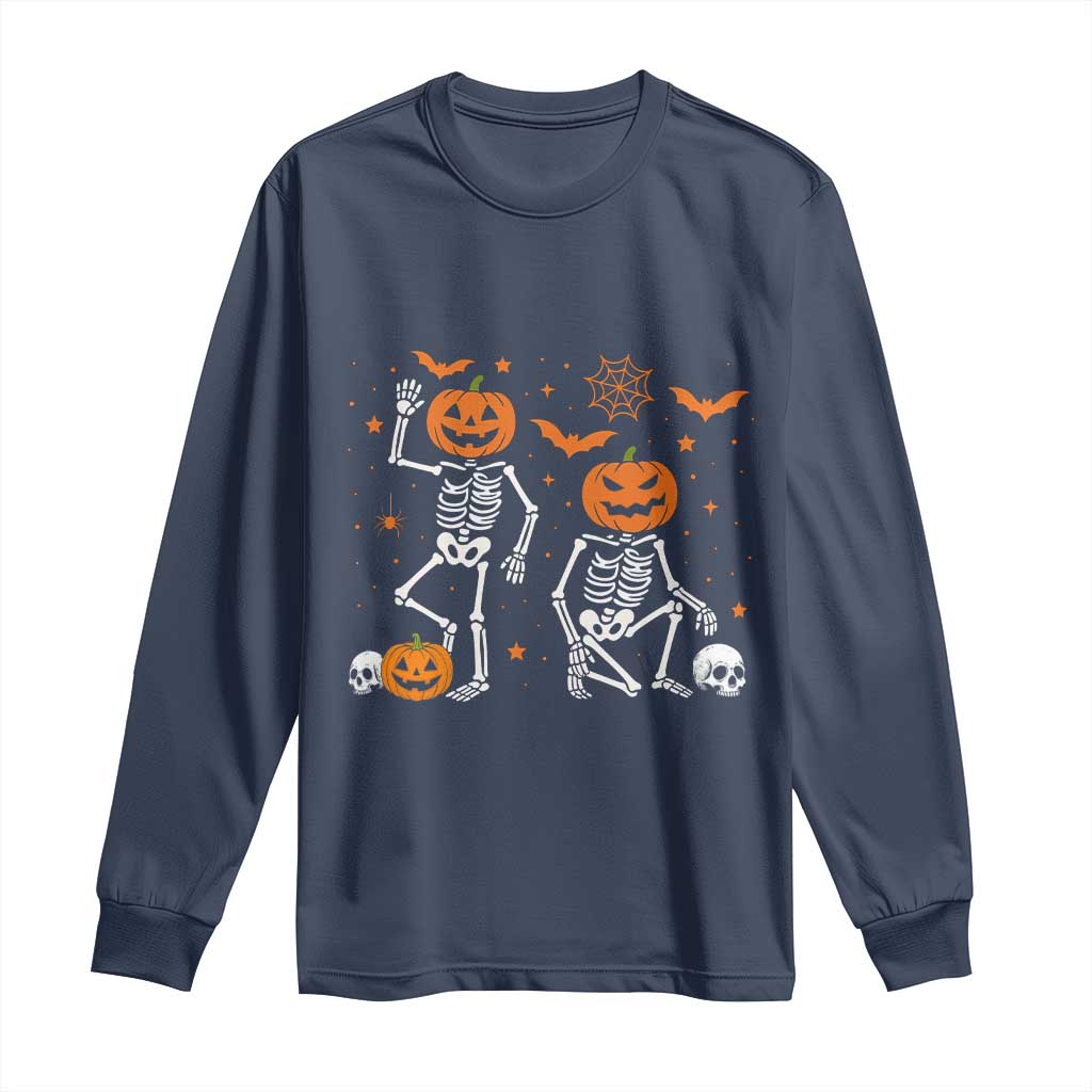 Funny Trump Hallloween Skeleton Pumpkin Political Satire Long Sleeve Shirt TS11 Navy Print Your Wear