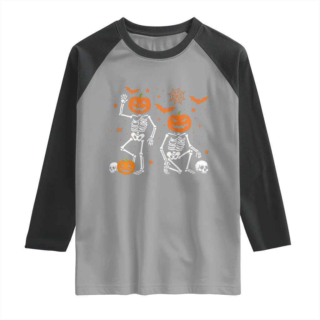 Funny Trump Hallloween Skeleton Pumpkin Political Satire Raglan Shirt TS11 Sport Gray Black Print Your Wear