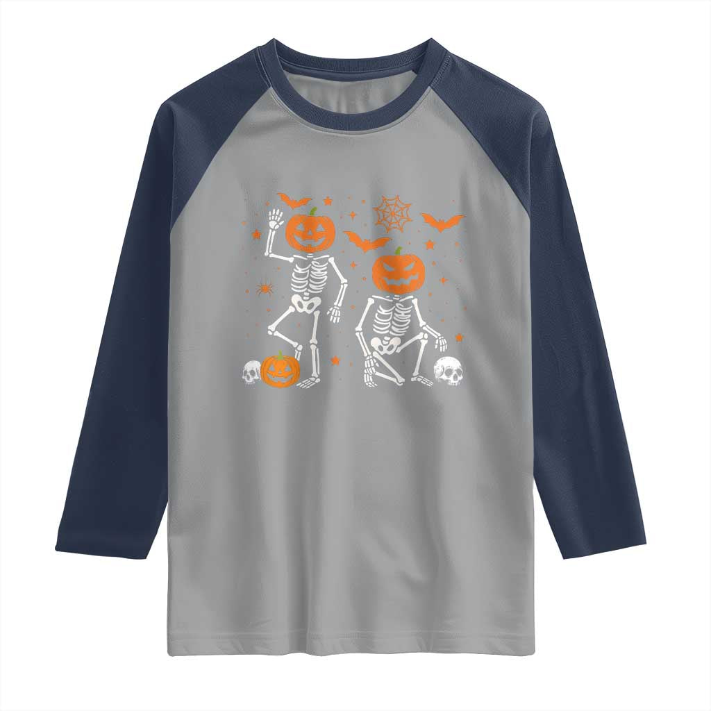 Funny Trump Hallloween Skeleton Pumpkin Political Satire Raglan Shirt TS11 Sport Gray Navy Print Your Wear