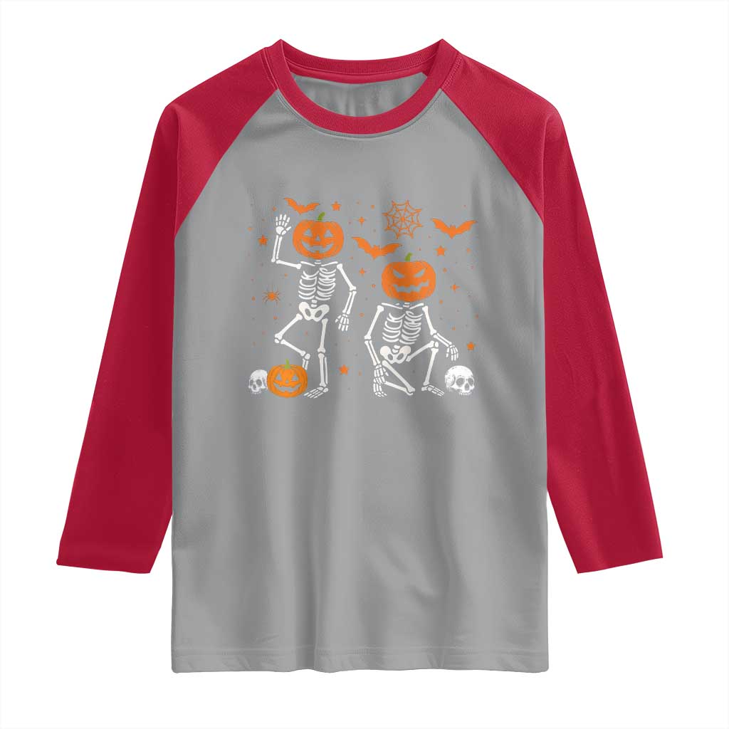 Funny Trump Hallloween Skeleton Pumpkin Political Satire Raglan Shirt TS11 Sport Gray Red Print Your Wear