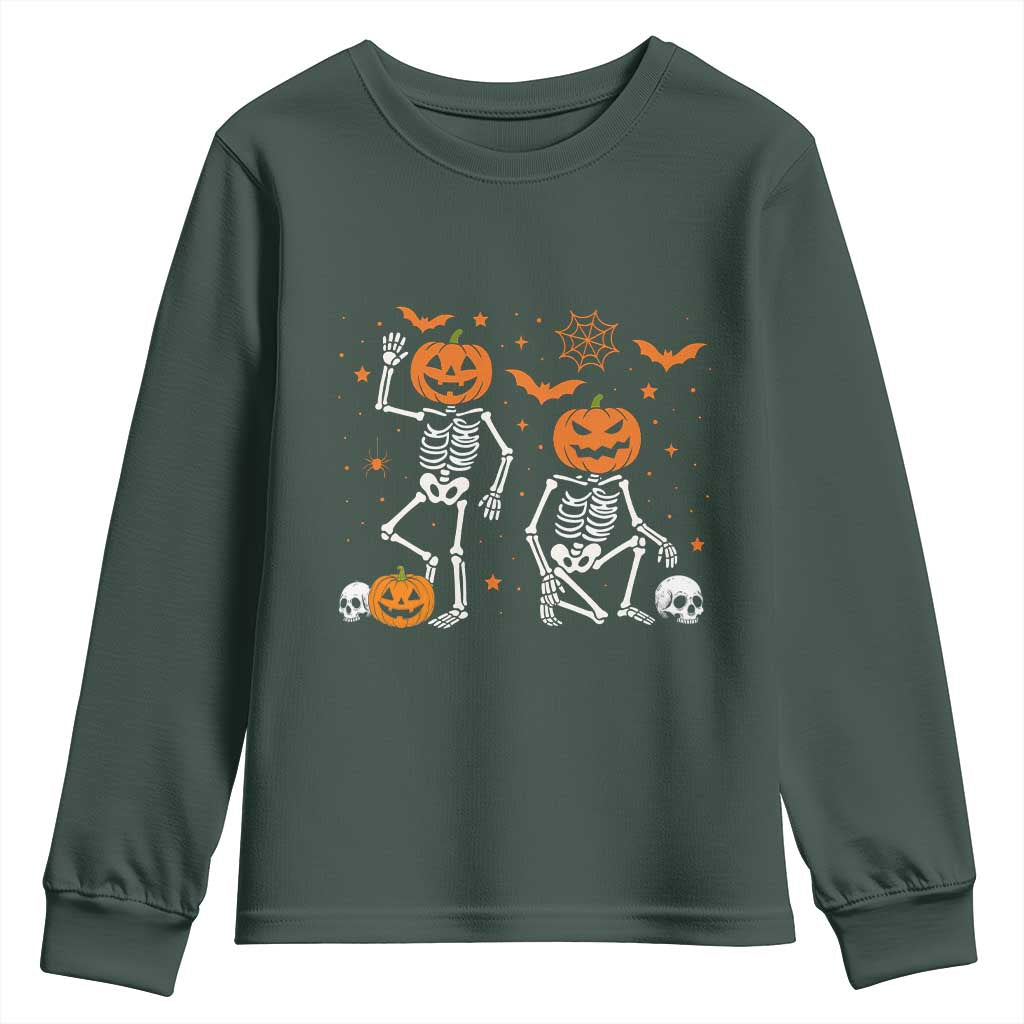 Funny Trump Hallloween Skeleton Pumpkin Political Satire Youth Sweatshirt TS11 Dark Forest Green Print Your Wear