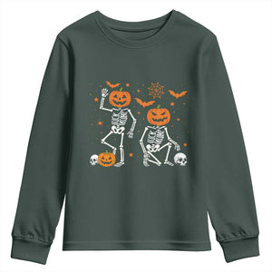 Funny Trump Hallloween Skeleton Pumpkin Political Satire Youth Sweatshirt TS11 Dark Forest Green Print Your Wear