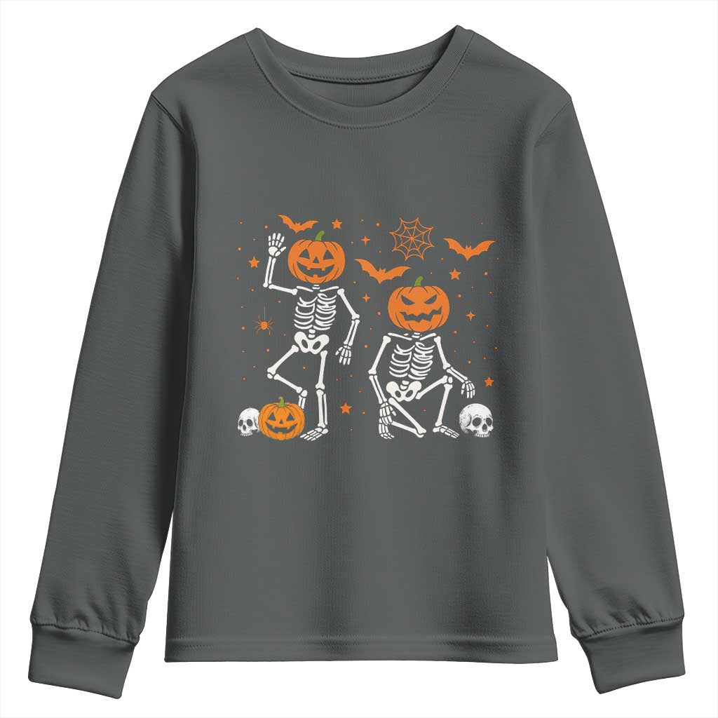 Funny Trump Hallloween Skeleton Pumpkin Political Satire Youth Sweatshirt TS11 Dark Heather Print Your Wear