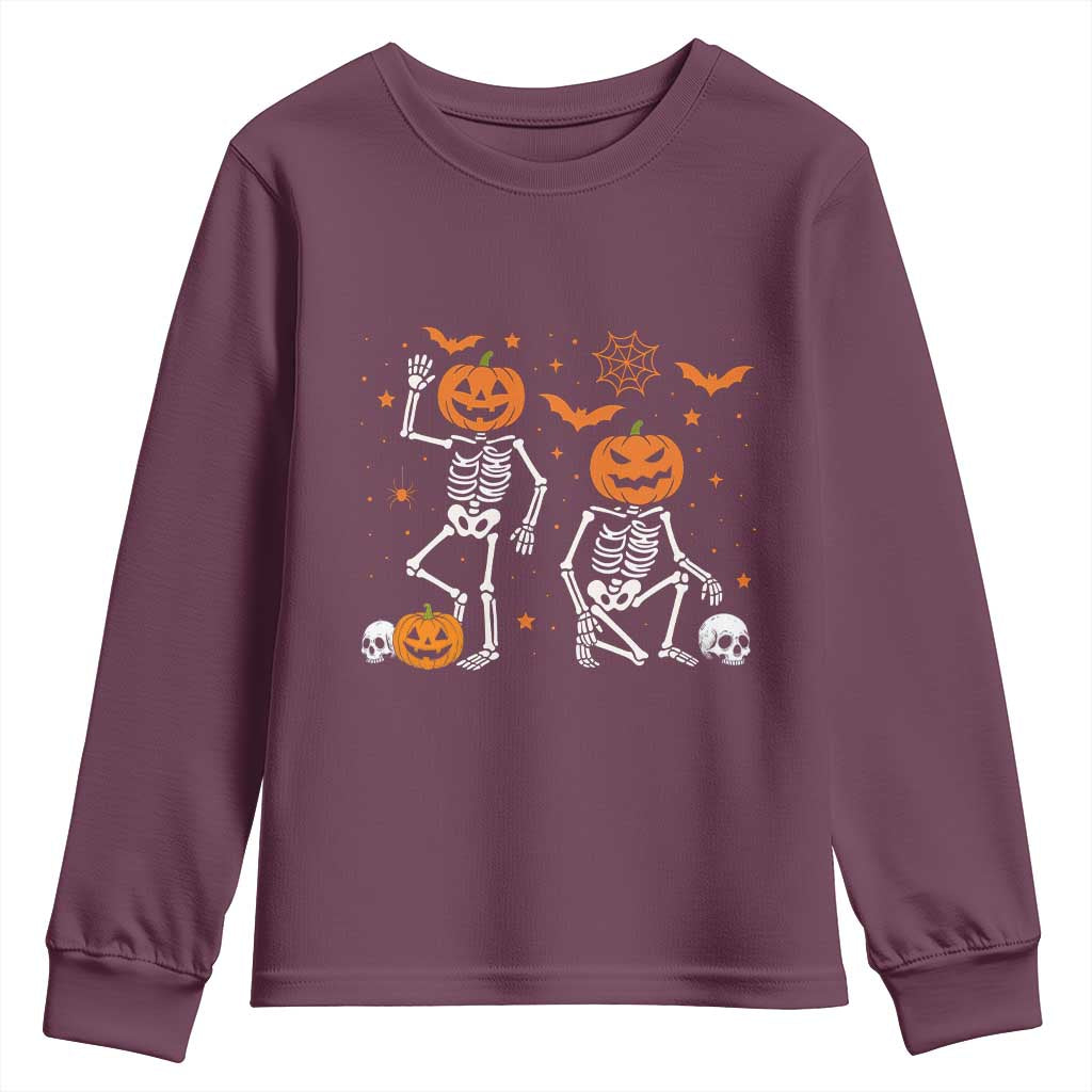 Funny Trump Hallloween Skeleton Pumpkin Political Satire Youth Sweatshirt TS11 Maroon Print Your Wear