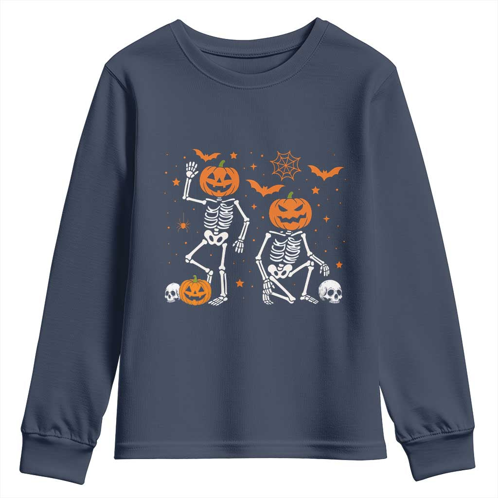 Funny Trump Hallloween Skeleton Pumpkin Political Satire Youth Sweatshirt TS11 Navy Print Your Wear
