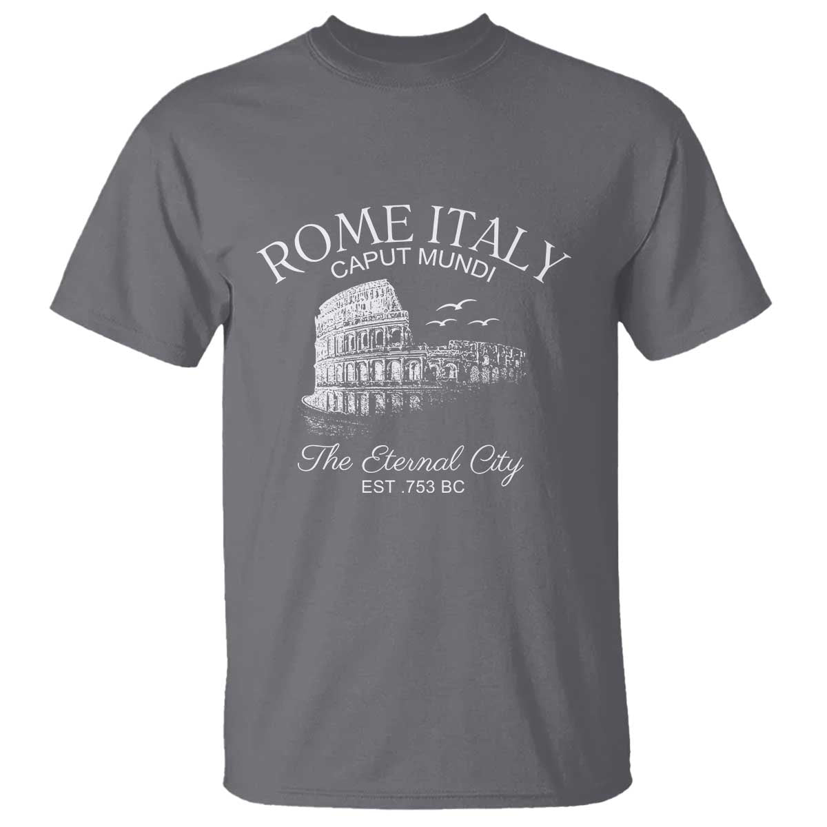 Rome Colosseum Italy T Shirt - Caput Mundi The Eternal City Amphitheatre Ancient History Tee TS11 Charcoal Print Your Wear