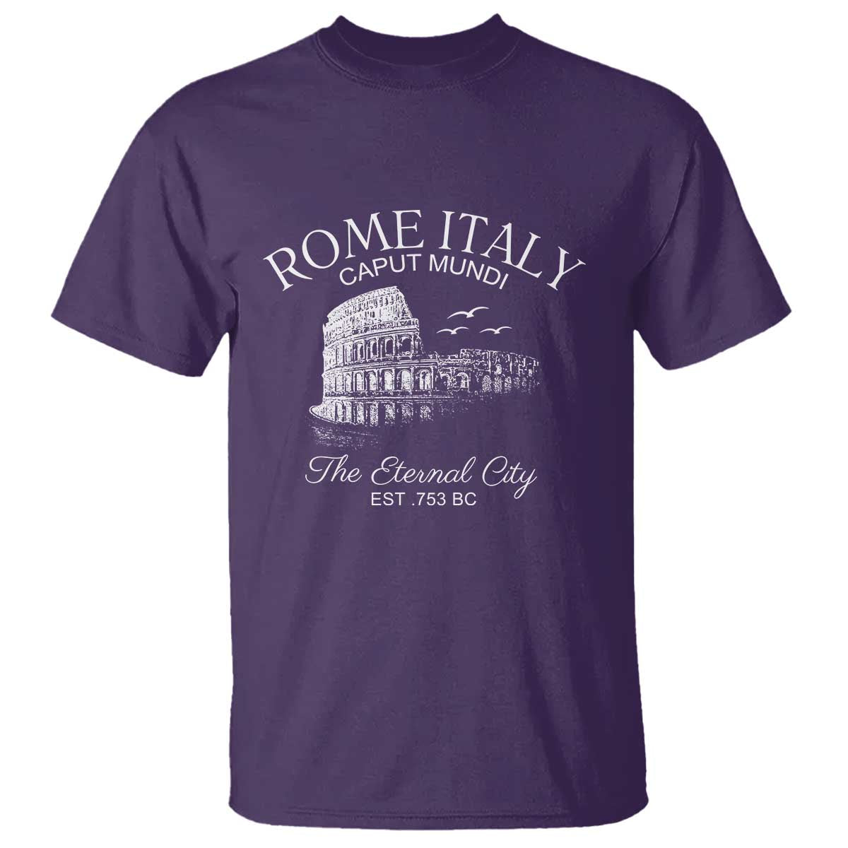 Rome Colosseum Italy T Shirt - Caput Mundi The Eternal City Amphitheatre Ancient History Tee TS11 Purple Print Your Wear