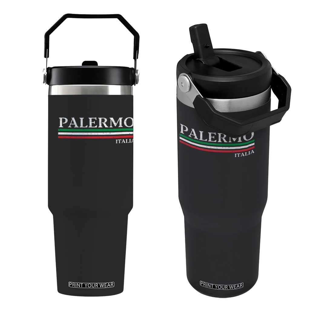 Palermo Sicily Italian Flag Souvenirs Sicilia Italia Flip Straw Tumbler TS11 One Size: 30 oz Black Print Your Wear