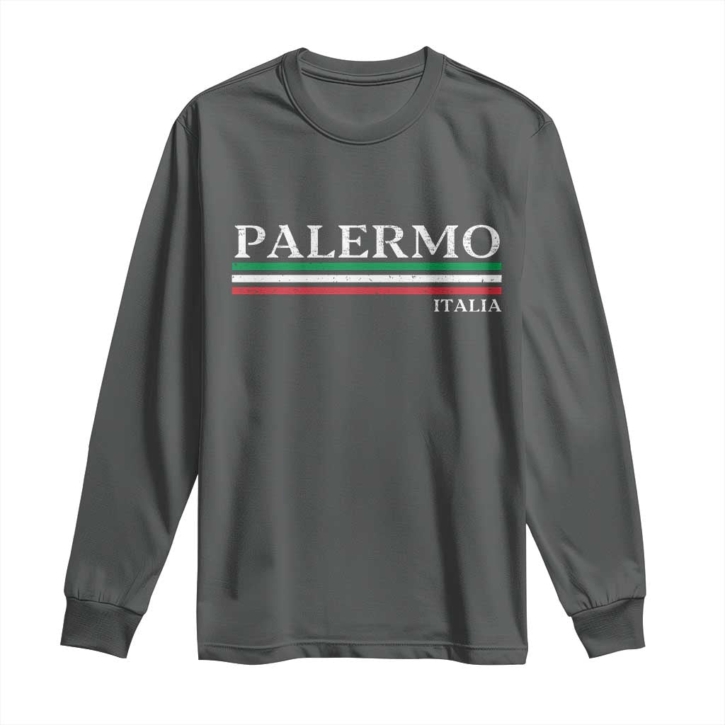 Palermo Sicily Italian Flag Souvenirs Sicilia Italia Long Sleeve Shirt TS11 Dark Heather Print Your Wear