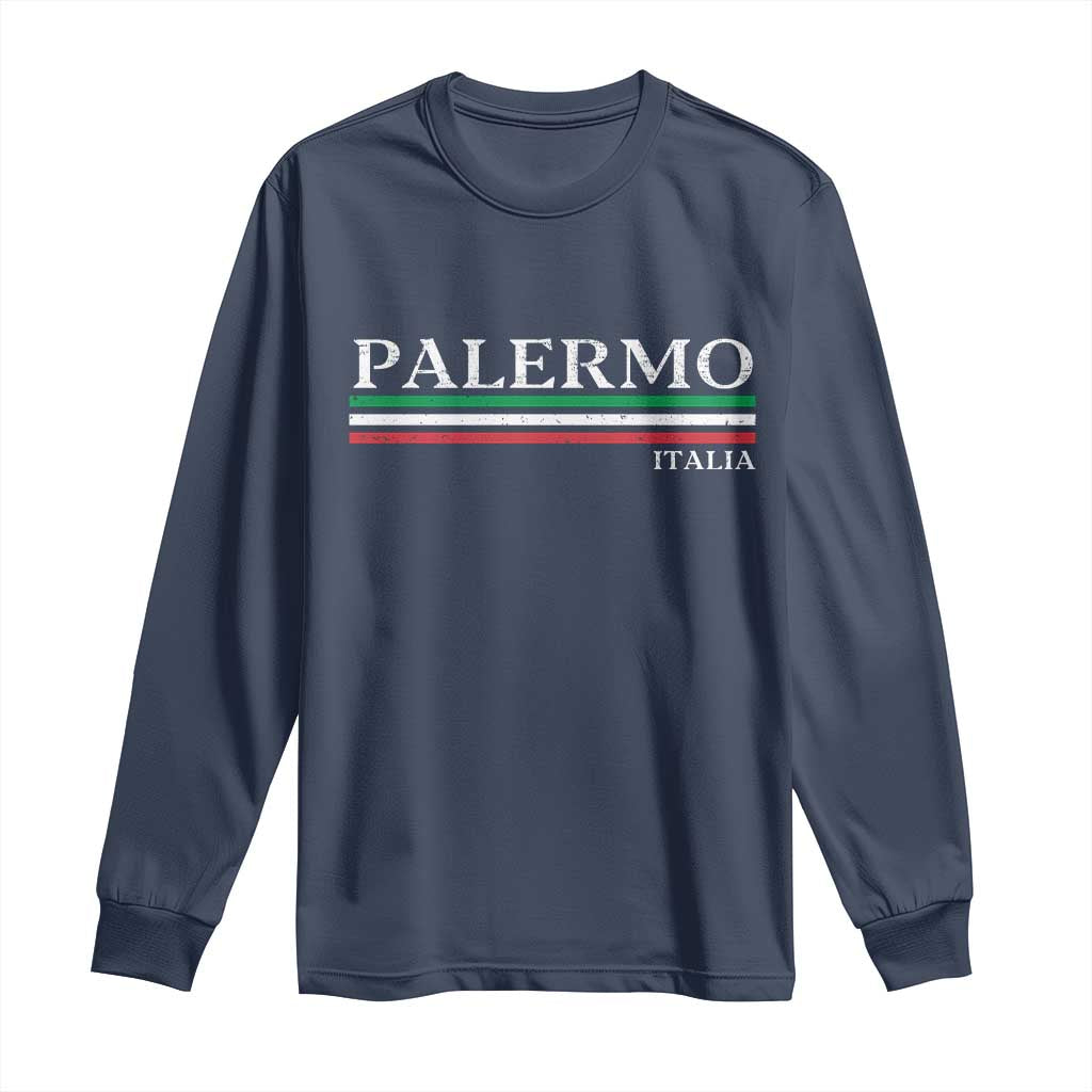 Palermo Sicily Italian Flag Souvenirs Sicilia Italia Long Sleeve Shirt TS11 Navy Print Your Wear