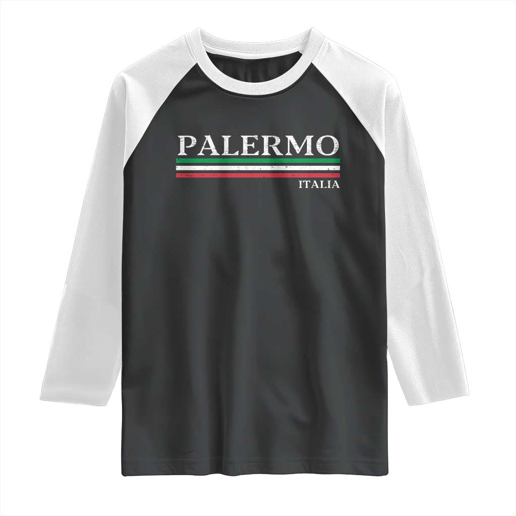 Palermo Sicily Italian Flag Souvenirs Sicilia Italia Raglan Shirt TS11 Black White Print Your Wear