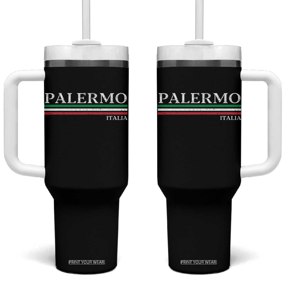 Palermo Sicily Italian Flag Souvenirs Sicilia Italia Tumbler With Handle TS11 One Size: 40 oz Black Print Your Wear