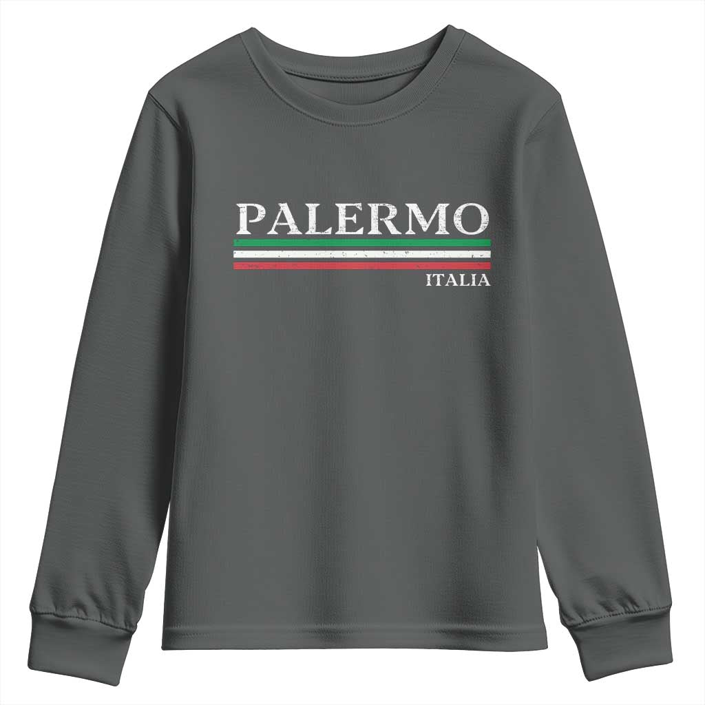 Palermo Sicily Italian Flag Souvenirs Sicilia Italia Youth Sweatshirt TS11 Dark Heather Print Your Wear