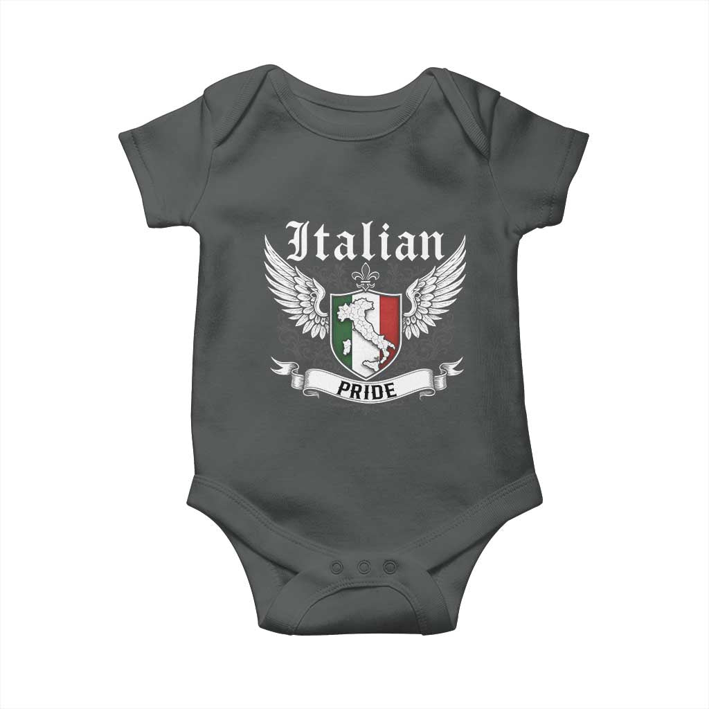 Italian Pride Baby Onesie Vintage Patriotic Italy Map TS11 Dark Heather Print Your Wear