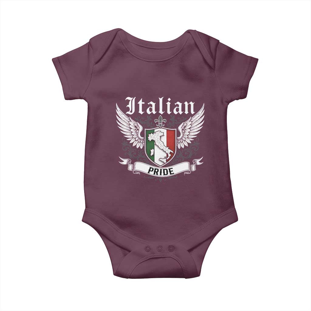 Italian Pride Baby Onesie Vintage Patriotic Italy Map TS11 Maroon Print Your Wear