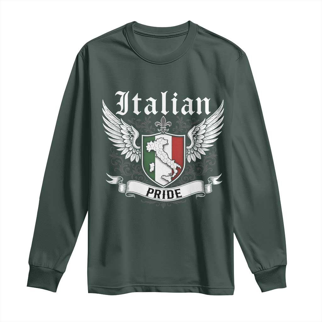 Italian Pride Long Sleeve Shirt Vintage Patriotic Italy Map TS11 Dark Forest Green Print Your Wear
