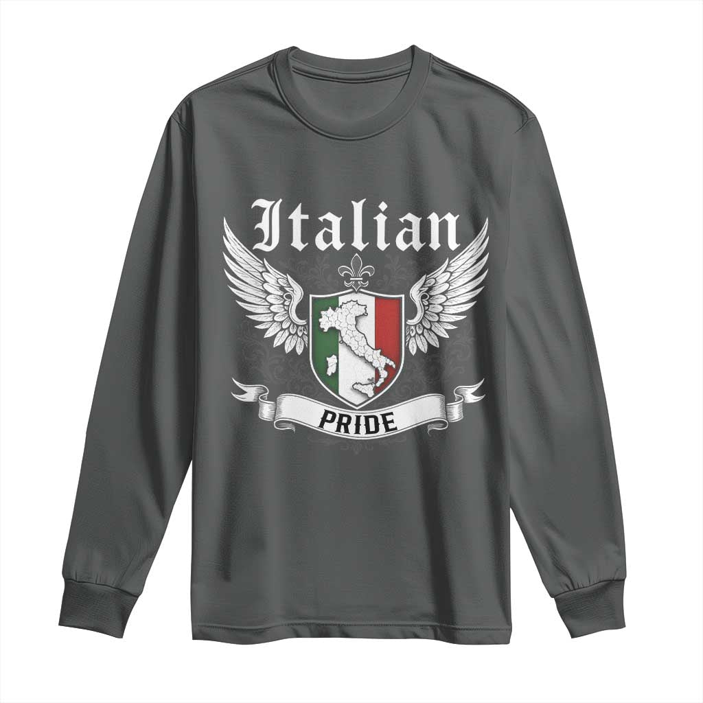 Italian Pride Long Sleeve Shirt Vintage Patriotic Italy Map TS11 Dark Heather Print Your Wear