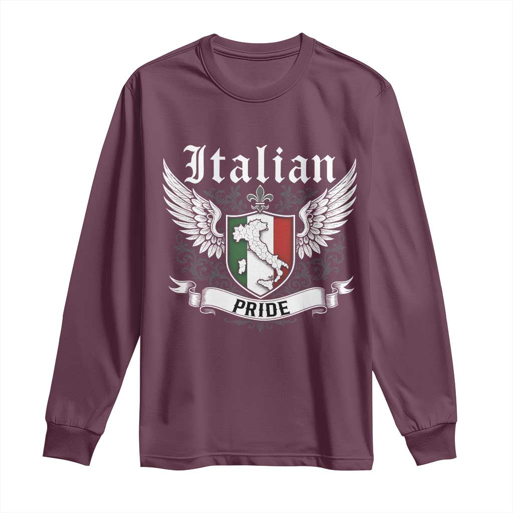 Italian Pride Long Sleeve Shirt Vintage Patriotic Italy Map TS11 Maroon Print Your Wear