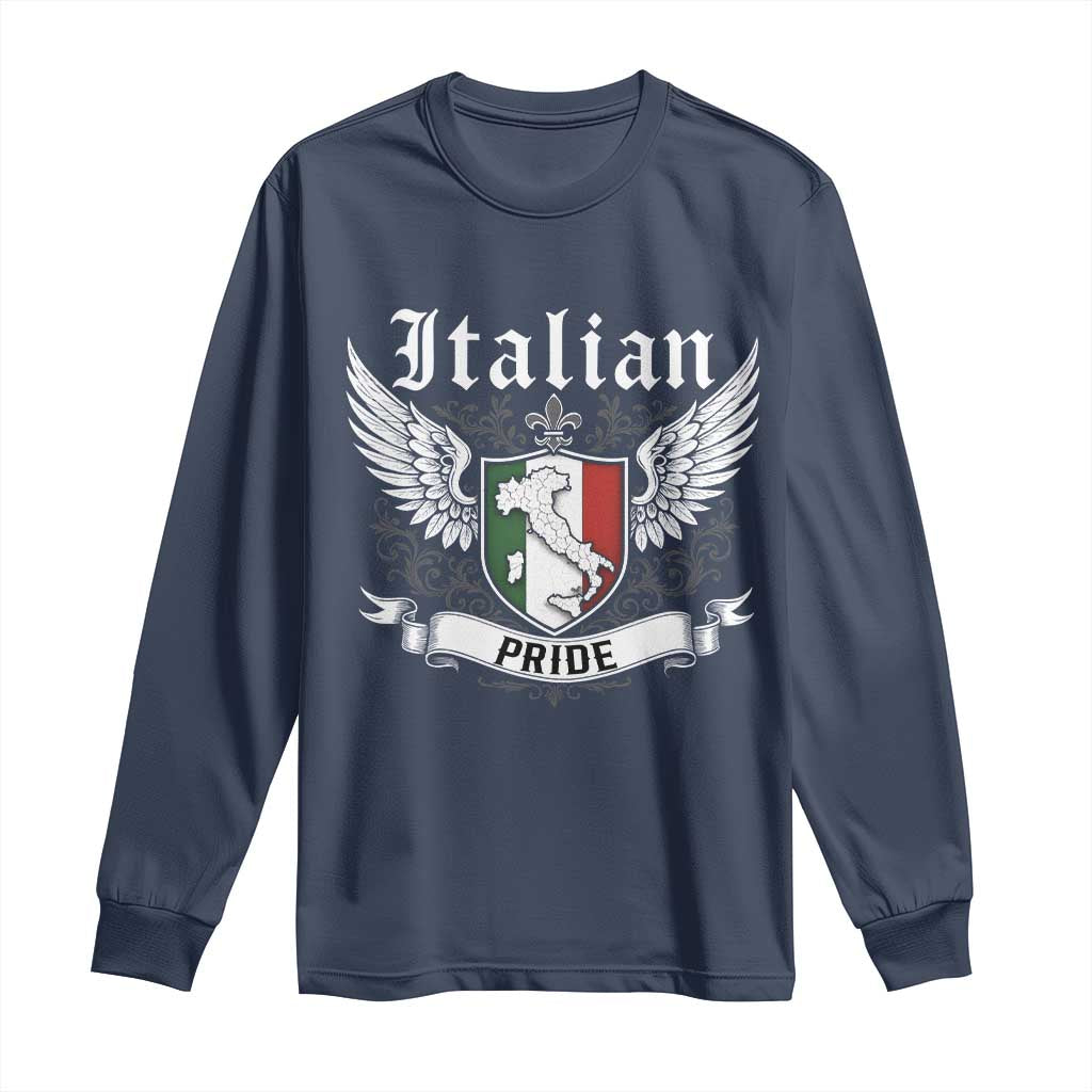 Italian Pride Long Sleeve Shirt Vintage Patriotic Italy Map TS11 Navy Print Your Wear