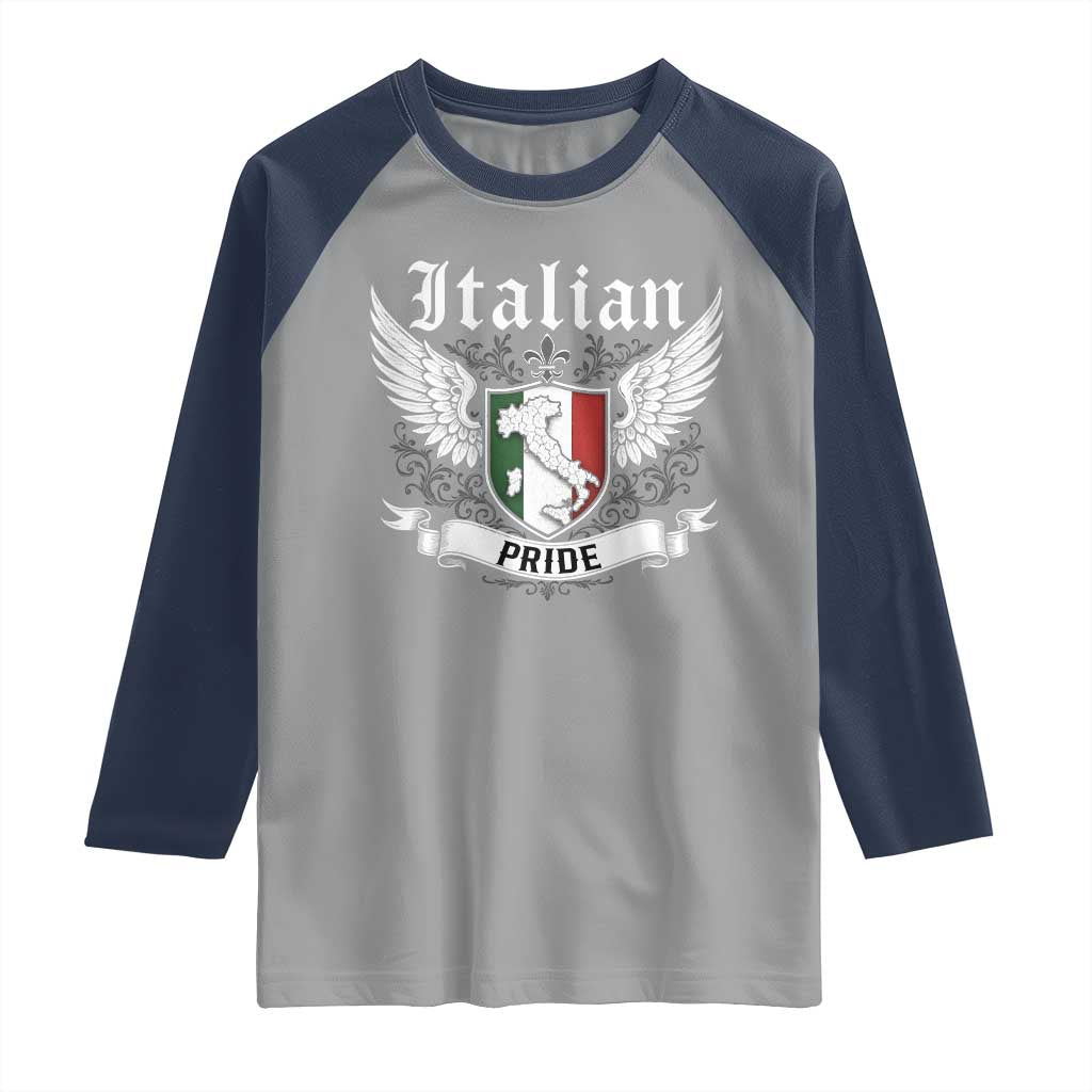 Italian Pride Raglan Shirt Vintage Patriotic Italy Map TS11 Sport Gray Navy Print Your Wear