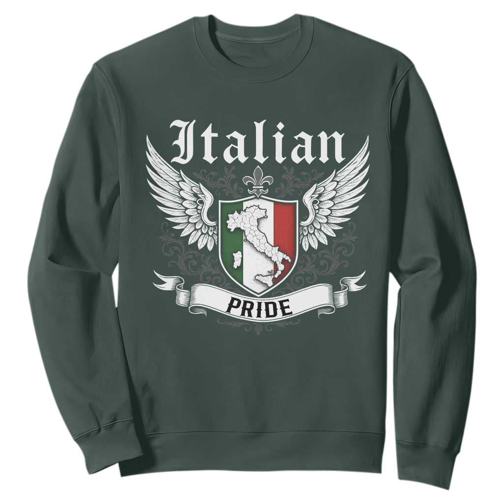 Italian Pride Sweatshirt Vintage Patriotic Italy Map TS11 Dark Forest Green Print Your Wear