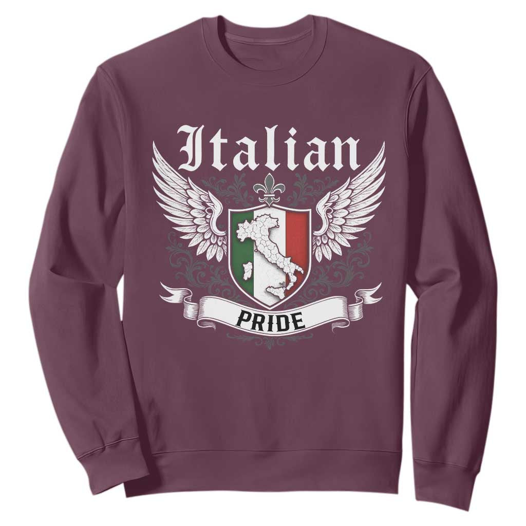 Italian Pride Sweatshirt Vintage Patriotic Italy Map TS11 Maroon Print Your Wear