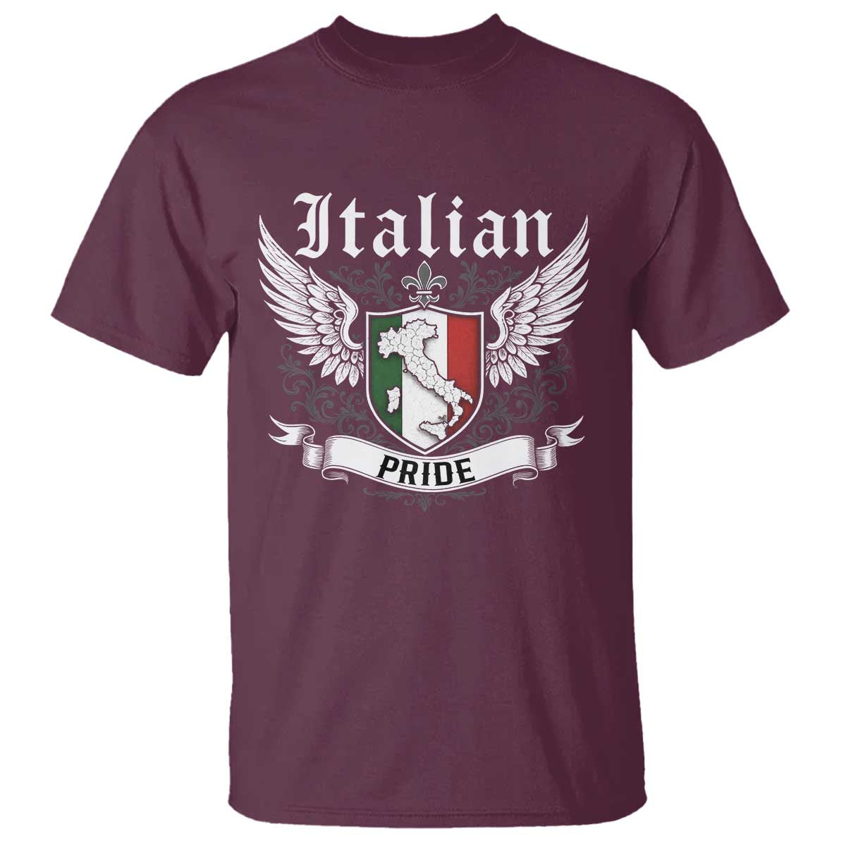 Italian Pride T Shirt Vintage Patriotic Italy Map TS11 Maroon Print Your Wear