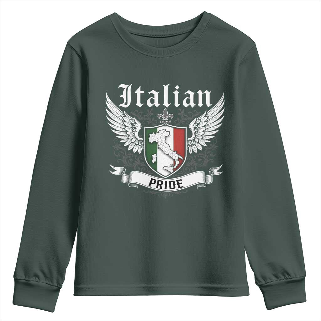 Italian Pride Youth Sweatshirt Vintage Patriotic Italy Map TS11 Dark Forest Green Print Your Wear