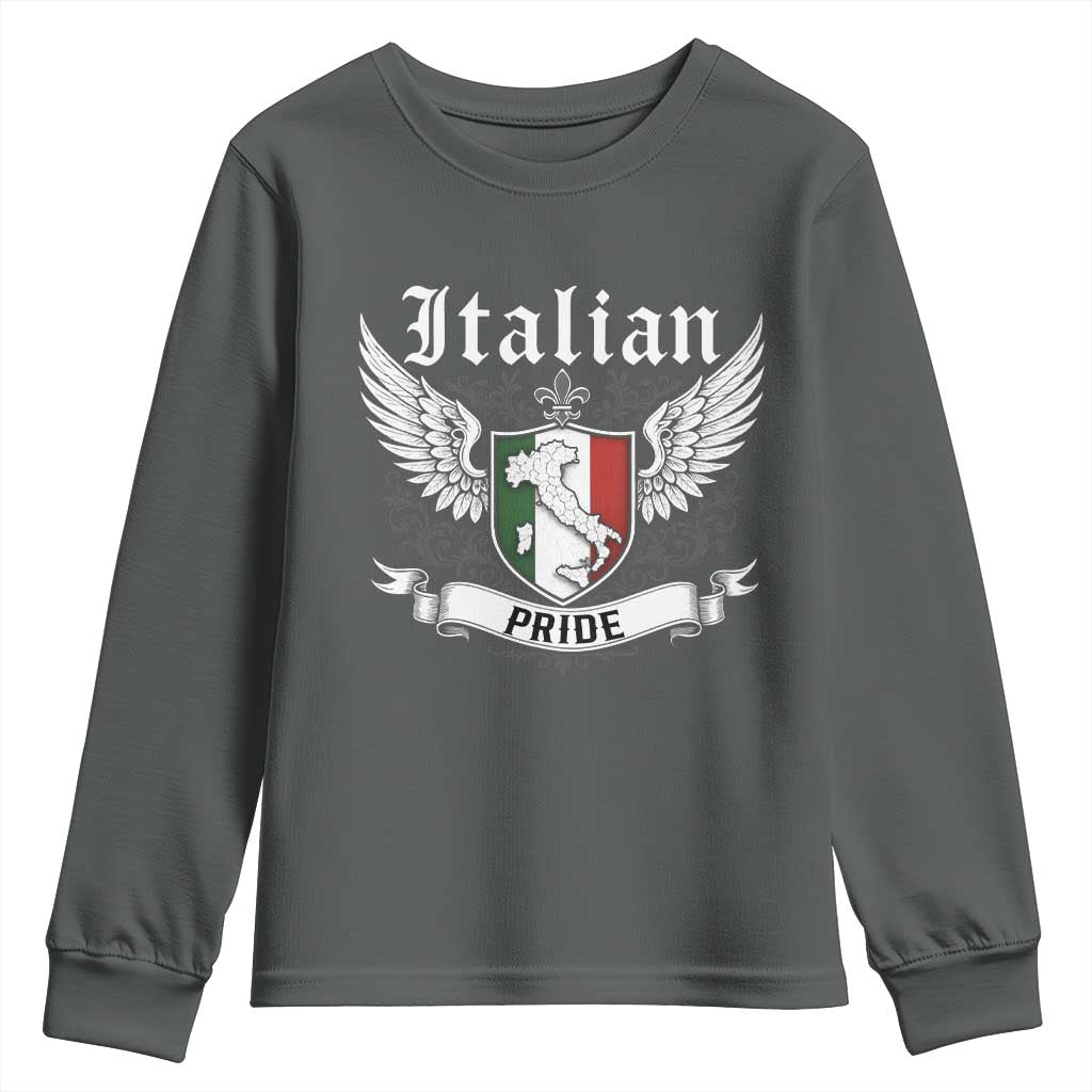 Italian Pride Youth Sweatshirt Vintage Patriotic Italy Map TS11 Dark Heather Print Your Wear