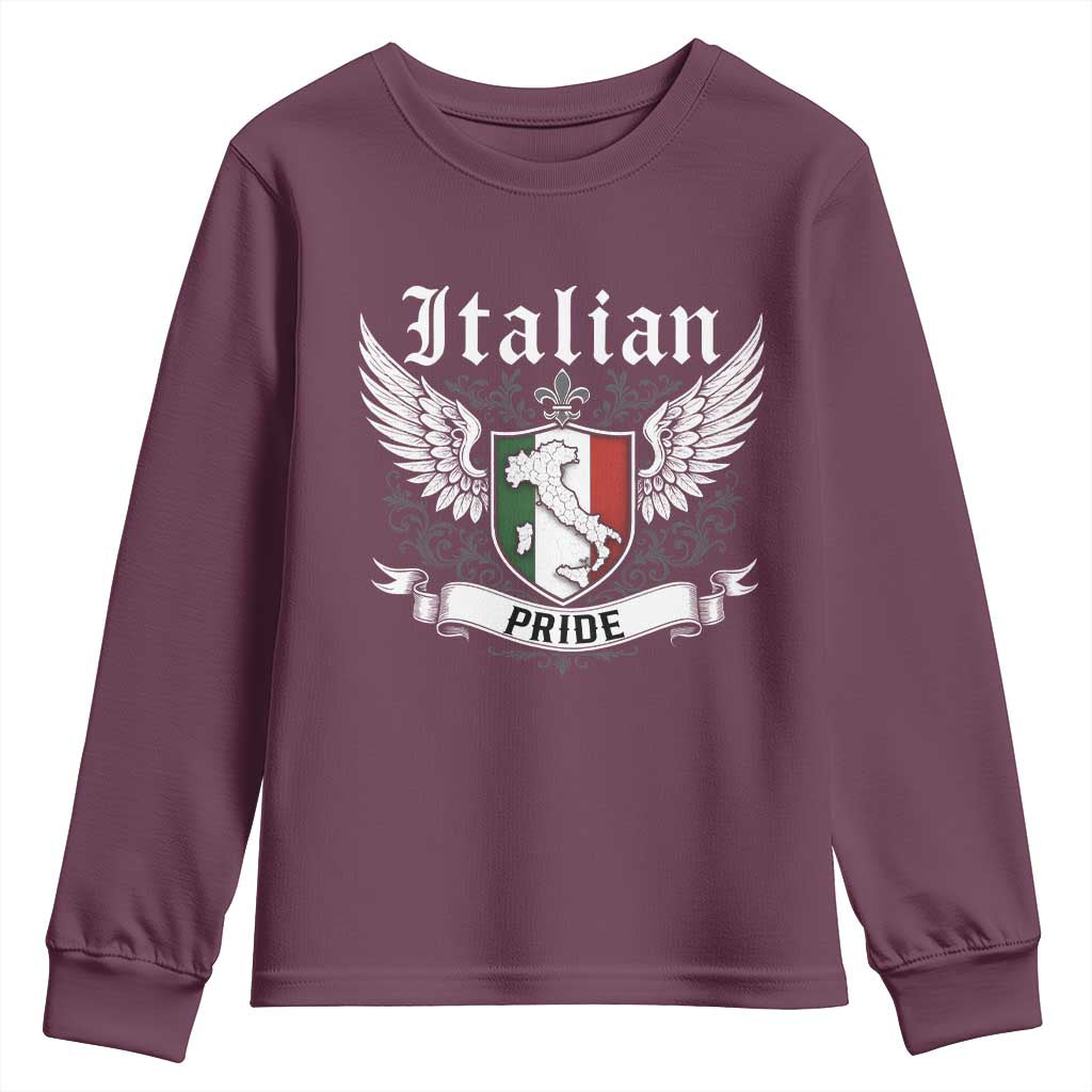 Italian Pride Youth Sweatshirt Vintage Patriotic Italy Map TS11 Maroon Print Your Wear