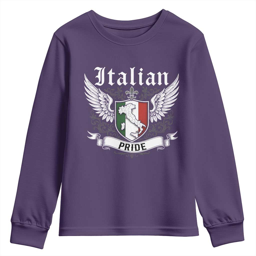 Italian Pride Youth Sweatshirt Vintage Patriotic Italy Map TS11 Purple Print Your Wear