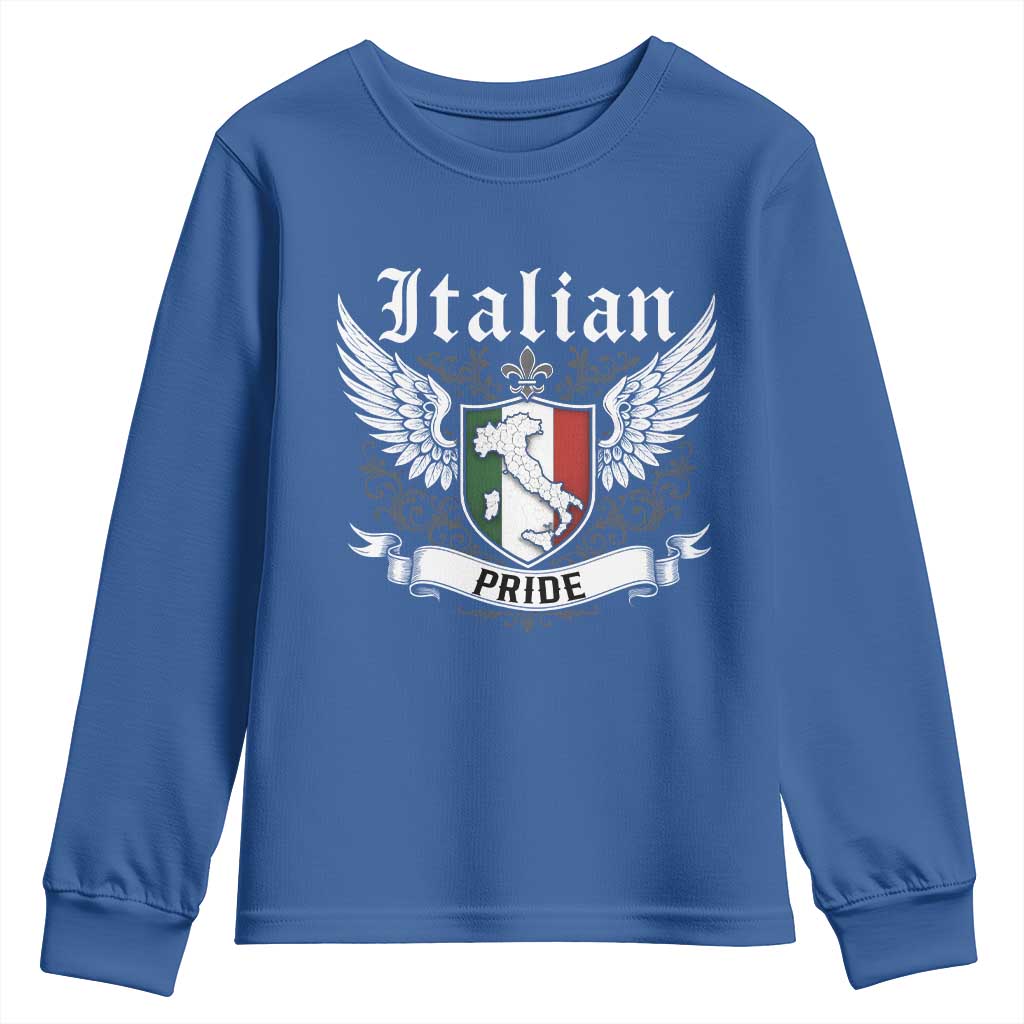 Italian Pride Youth Sweatshirt Vintage Patriotic Italy Map TS11 Royal Blue Print Your Wear