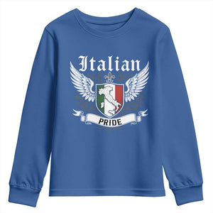 Italian Pride Youth Sweatshirt Vintage Patriotic Italy Map TS11 Royal Blue Print Your Wear