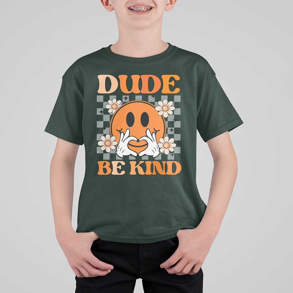 Anti Bullying Awareness T Shirt For Kid Dude Be Kind Unity Day Heart Daisy Flower TS11 Dark Forest Green Print Your Wear
