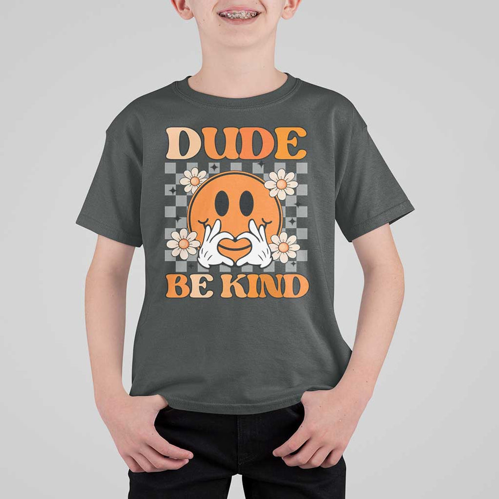 Anti Bullying Awareness T Shirt For Kid Dude Be Kind Unity Day Heart Daisy Flower TS11 Dark Heather Print Your Wear