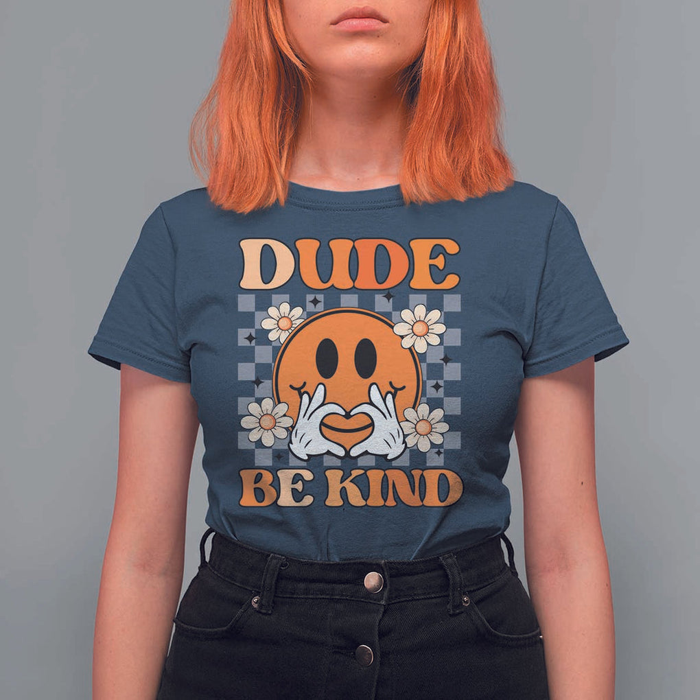 Anti Bullying Awareness T Shirt For Women Dude Be Kind Unity Day Heart Daisy Flower TS11 Navy Print Your Wear