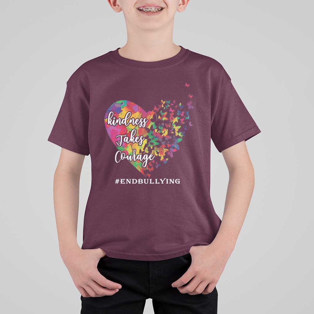 Unity Day T Shirt For Kid Kindness Takes Courage End Bullying Heart Butterfly TS11 Maroon Print Your Wear