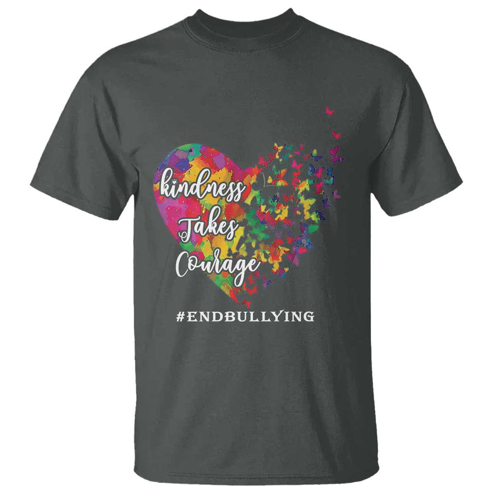 Unity Day T Shirt Kindness Takes Courage End Bullying Heart Butterfly TS11 Dark Heather Print Your Wear