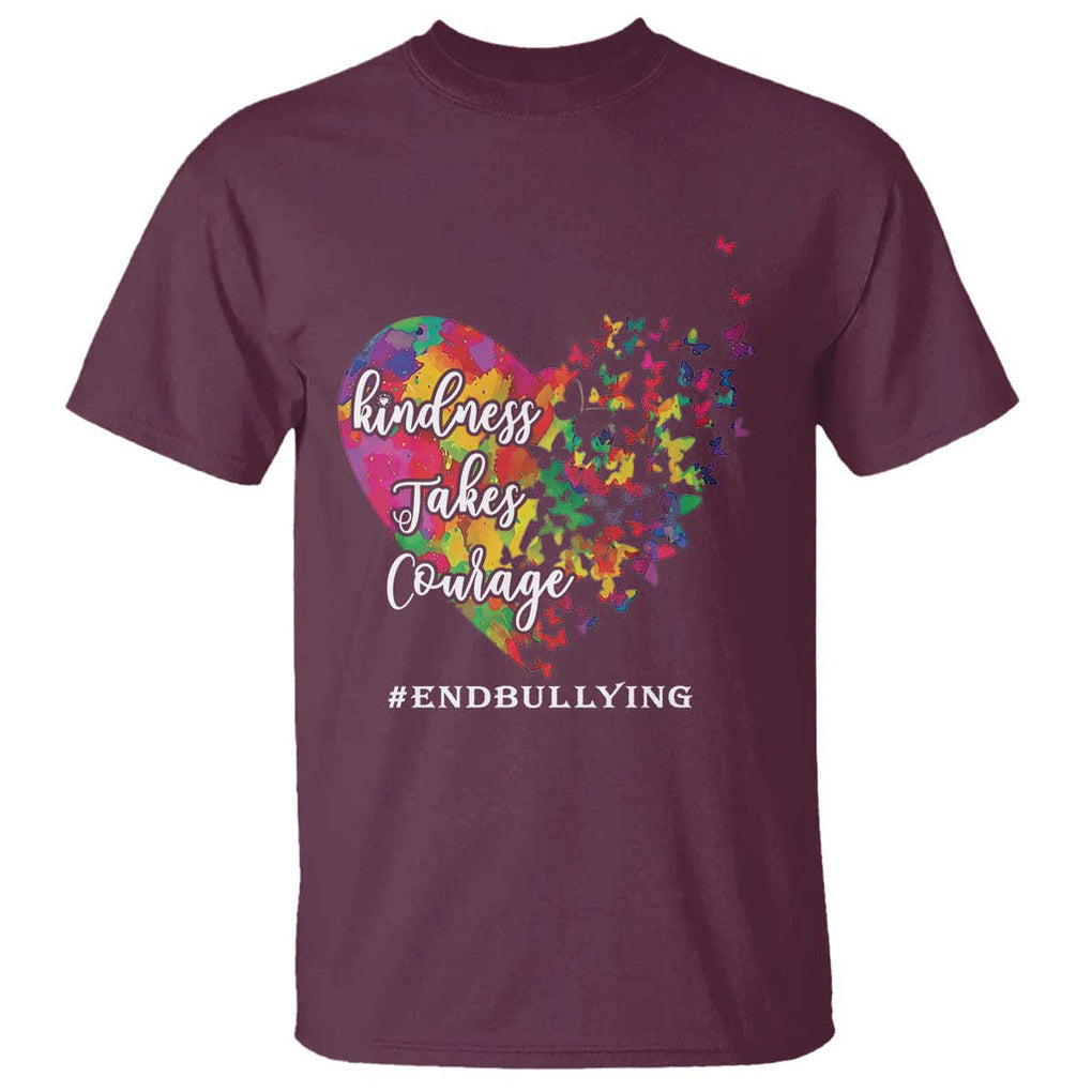 Unity Day T Shirt Kindness Takes Courage End Bullying Heart Butterfly TS11 Maroon Print Your Wear