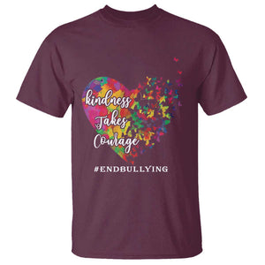 Unity Day T Shirt Kindness Takes Courage End Bullying Heart Butterfly TS11 Maroon Print Your Wear
