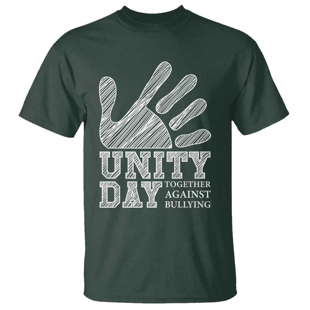 Anti Bullying Awareness T Shirt Unity Day Together Against Bullying Hand TS11 Dark Forest Green Print Your Wear