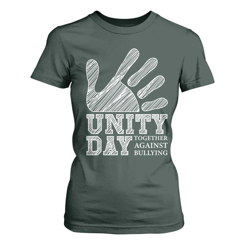 Anti Bullying Awareness T Shirt For Women Unity Day Together Against Bullying Hand TS11 Dark Forest Green Print Your Wear