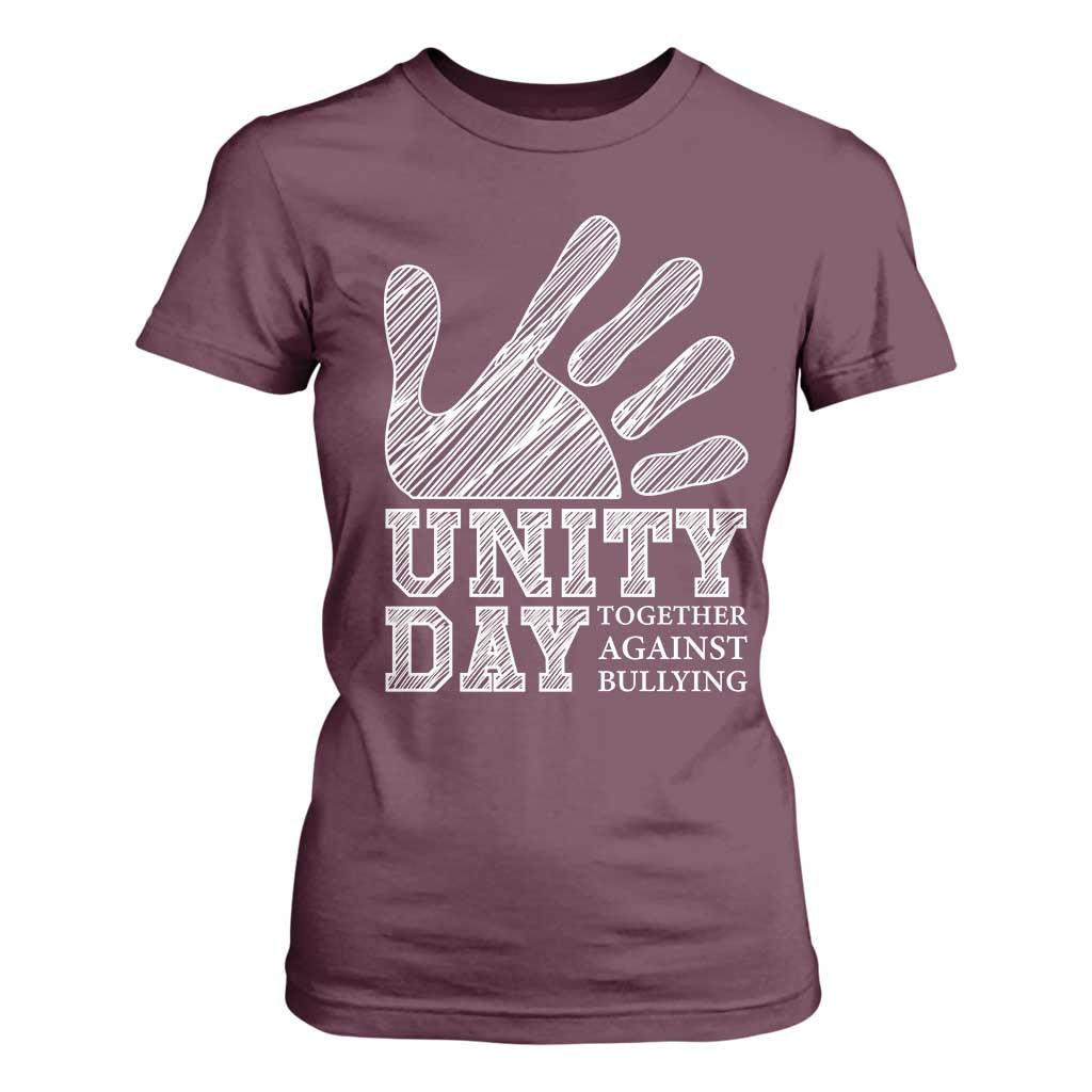 Anti Bullying Awareness T Shirt For Women Unity Day Together Against Bullying Hand TS11 Maroon Print Your Wear