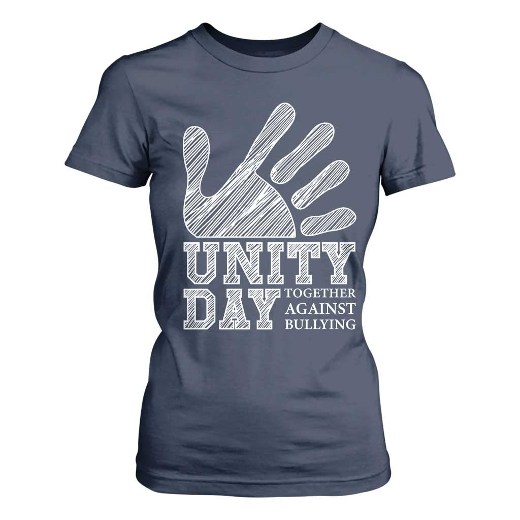 Anti Bullying Awareness T Shirt For Women Unity Day Together Against Bullying Hand TS11 Navy Print Your Wear