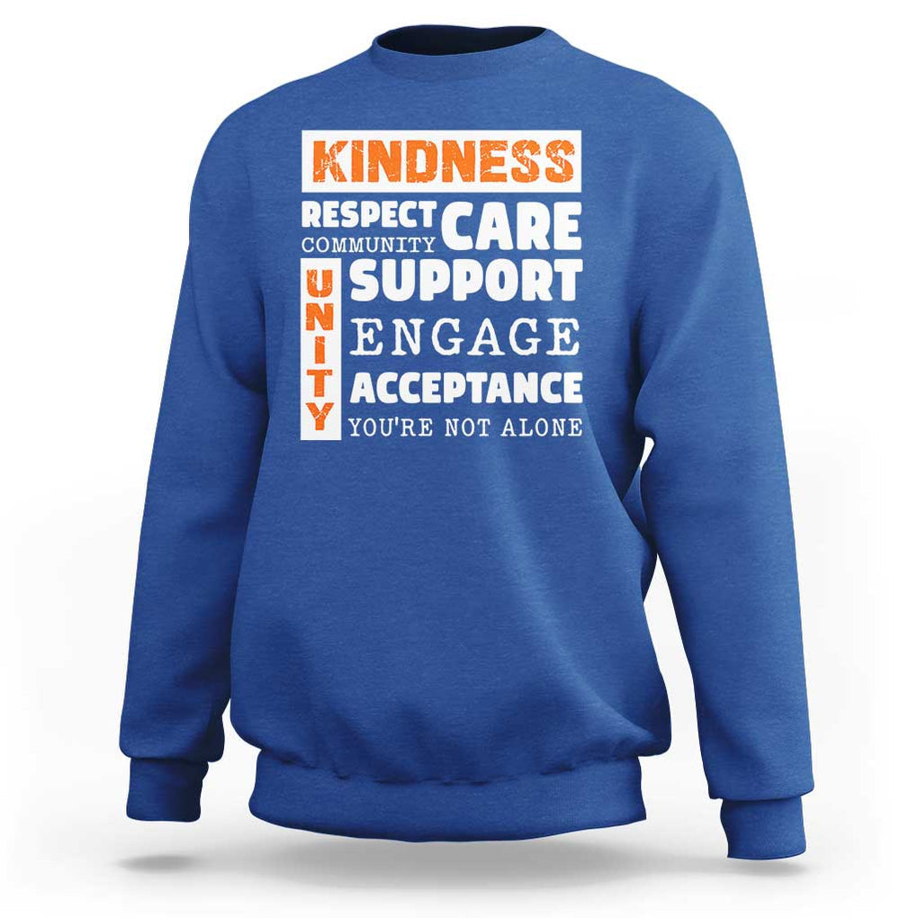 Anti Bullying Awareness Sweatshirt Kindness Respect Support Unity Day TS11 Royal Blue Print Your Wear