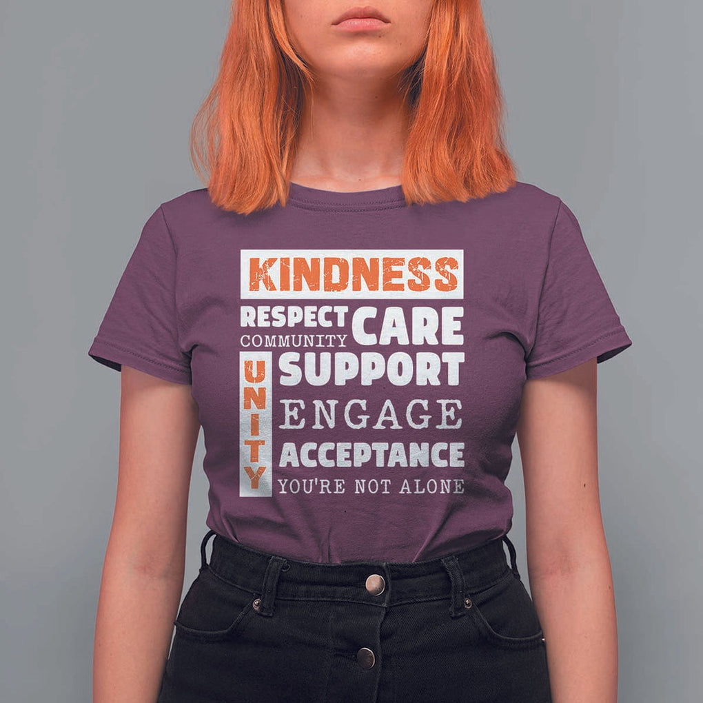 Anti Bullying Awareness T Shirt For Women Kindness Respect Support Unity Day TS11 Maroon Print Your Wear